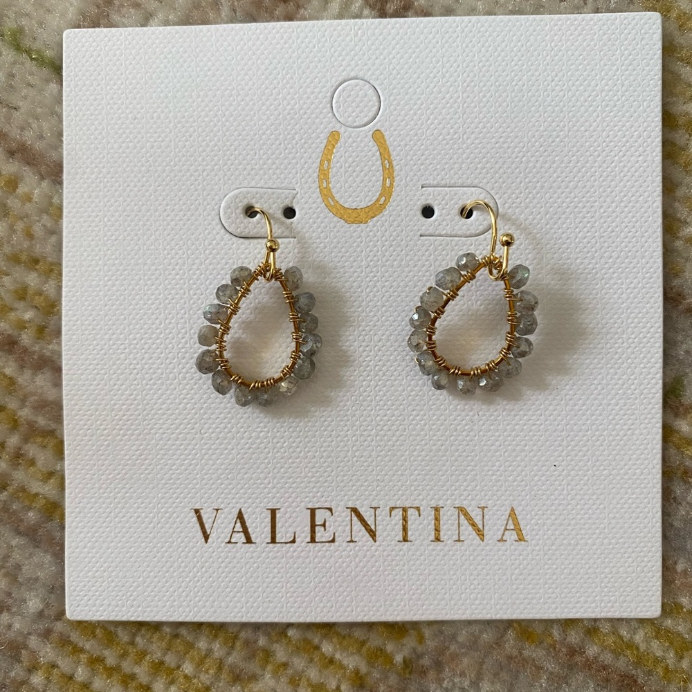 Valentina Gold and Gray/blue Teardrop Earrings